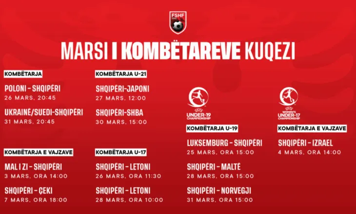 Muaji kuqezi! Sfida historike për ekipet kombëtare, kalendari i ndeshjeve