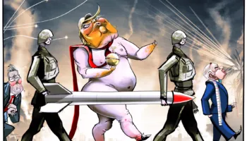 The Guardian: Karikatura e Ella Baron mbi luftën e Trump dhe Netanyahut kundër Iranit