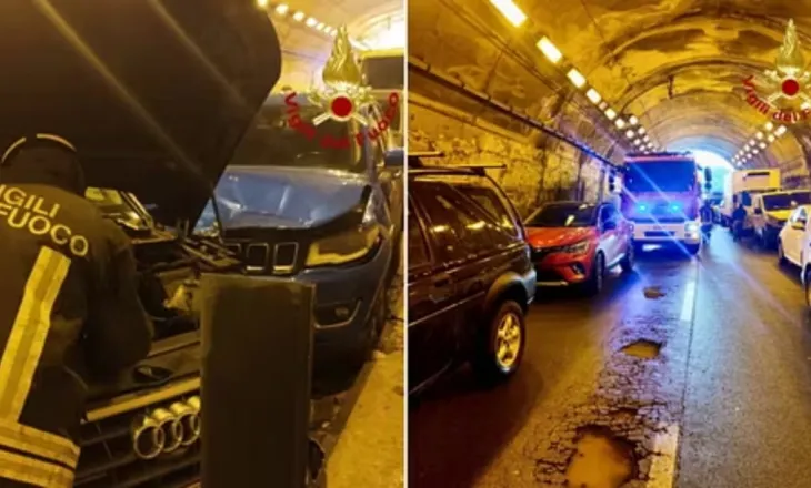 Video/ Aksident i frikshëm në Itali, 80 automjete përplasen me njëra-tjetrën brenda një tuneli