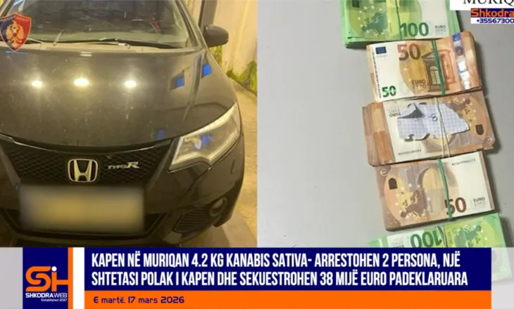 VIDEO – Kapen në Muriqan 4.2 kg kanabis sativa dhe 38 mijë euro të padeklaruara, arrestohen 2 persona