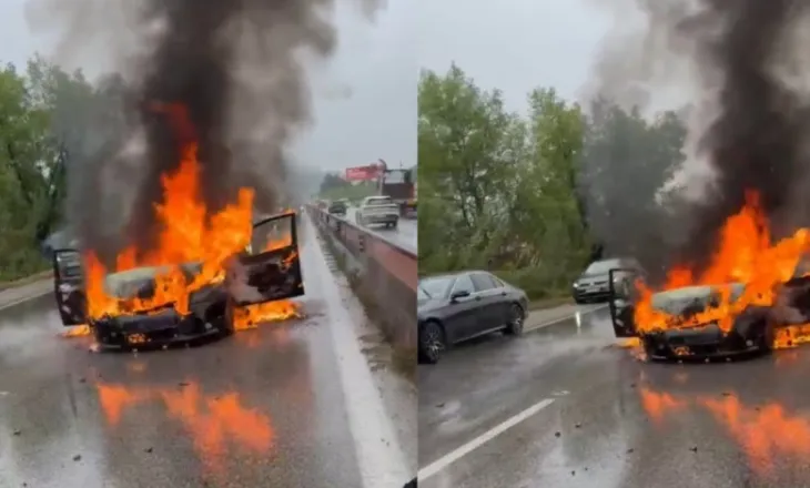 Aksident në Marikaj, makina shpërthen në flakë pas përplasjes