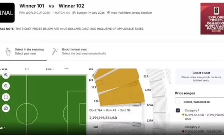 Çmenduri për Botërorin 2026, biletat e finales deri në 2 milionë euro në faqen e FIFA-s