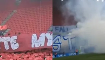 Tifozët ndezin derbin kryeqytetas me banderola/ Bardheblutë: Qëndrojmë mbi të gjithë! (VIDEO)