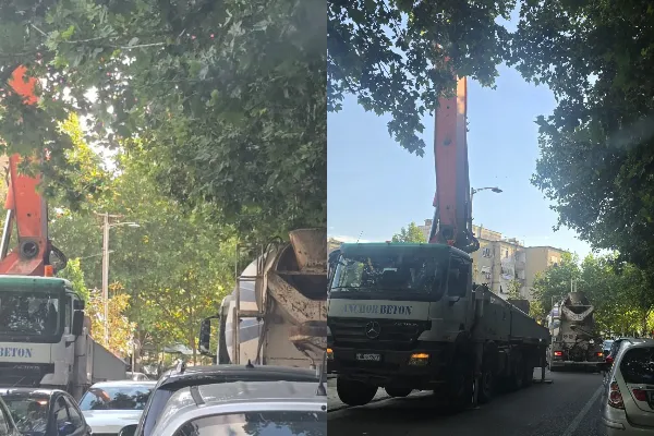 FOTO/ Bllokohet rruga “Ali Demi”, betonieret dhe kamionët shkaktojnë kaos dhe trafik në zonë