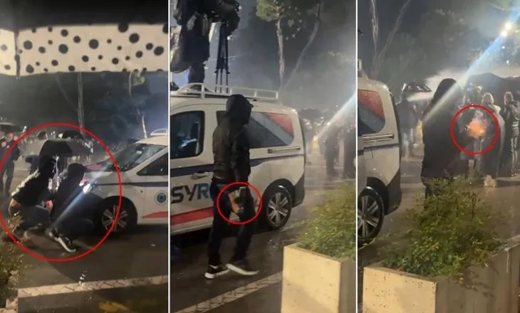 Militanti i Berishës hedh bombën molotov në mes të turmës së protestuesve dhe fshihet pas makinës