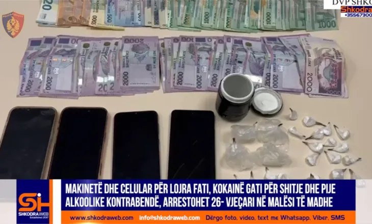VIDEO – Makinetë dhe celular për lojra fati, kokainë dhe pije kontrabandë në Malësi të Madhe, pranga 26- vjeçarit