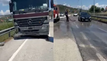 Aksident në aksin Elbasan-Peqin, trajleri përplaset me anësoret e rrugës