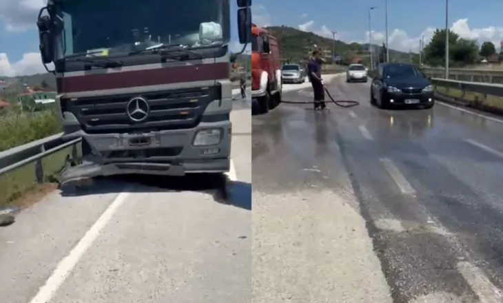 Aksident në aksin Elbasan-Peqin, trajleri përplaset me anësoret e rrugës