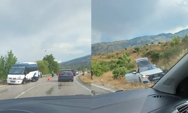E rëndë/ Aksident në aksin Gjirokastër-Tepelenë, mikrobusi i turistëve përplaset me një makinë, plagosen dy persona