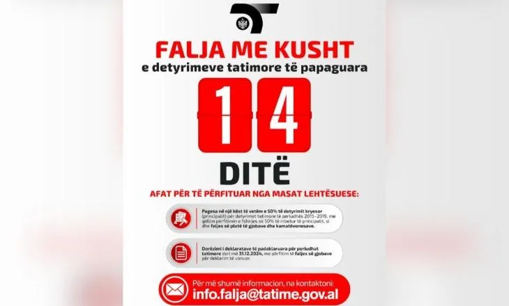 Falja e detyrimeve tatimore të papaguara, 14 ditë afat për të përfituar nga masat lehtësuese
