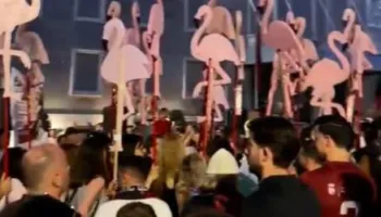 FOTO-LAJM/ Protesta kundër investimit në Zvërnec, ‘Flamingot’ zbarkojnë në sheshin para Kryeministrisë