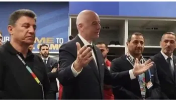 Infantino befason kombëtaren e Iranit dhe shkon në dhomën e zhveshjes, pas ndeshjes së parë në Kupën e Botës 2026