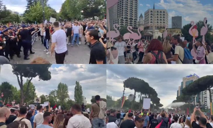 Live/ Protestuesit kundër projektit të Zvërnecit çajnë kordonin metalik dhe i drejtohen Kryeministrisë. Policia kundërpërgjigjet me ujëhedhëse