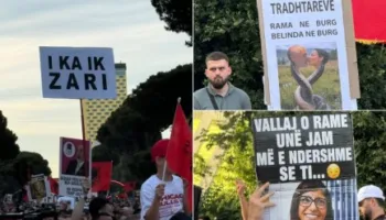 Protesta e 15-të për dorëheqjen e kryeministrit, pankartat ironike të qytetarëve: Rama n’burg, Belinda n’burg!