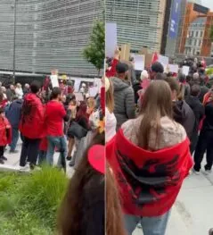 Shqiptarët e Brukselit solidarizohen me Tiranën/ Protestë para KE me thirrje kundër qeverisë: Rama në burg