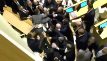 VIDEO/ Deputetët e Gjeorgjisë e kthejnë parlamentin në ring boksi, përplasen fizikisht me njëri-tjetrin
