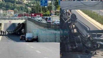 Aksident tek rrethrrotullimi i TEG-ut/ Betonierja bie nga lartësia në autostradë, dy viktima dhe një i plagosur
