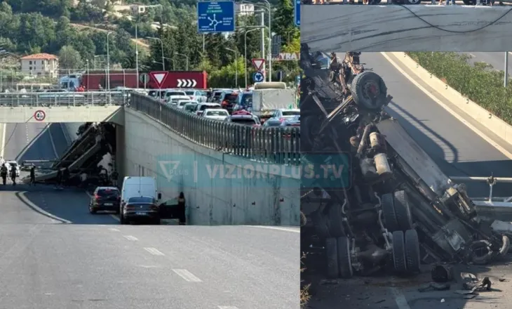 Aksident tek rrethrrotullimi i TEG-ut/ Betonierja bie nga lartësia në autostradë, dy viktima dhe një i plagosur