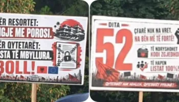 FOTO-LAJM/ Revolta e 52 kundër qeverisë, mesazhet pikante nëpërmjet pankartave, shqiptarët kërkojnë largimin e Ramës