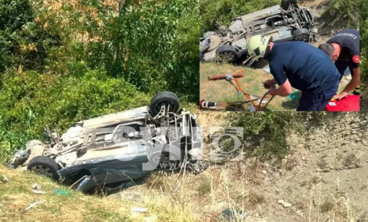 FOTO/ Makina del nga rruga dhe rrokulliset disa herë, 2 të plagosur në Gramsh