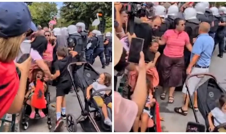 FOTO/ Momente paniku gjatë protestës, fëmijë të frikësuar pasi policia tenton të shpërndajë qytetarët