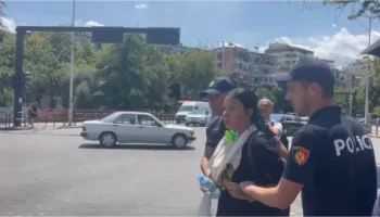 Hodhi vezë gjatë protestës para Kuvendit, policia shoqëron protestuesen