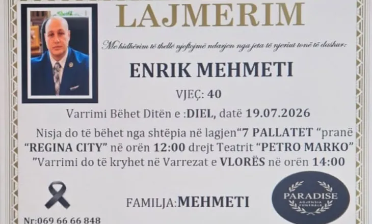 Humbi jetën në aksident, përcillet sot për në banesën e fundit gazetari Enrik Mehmeti