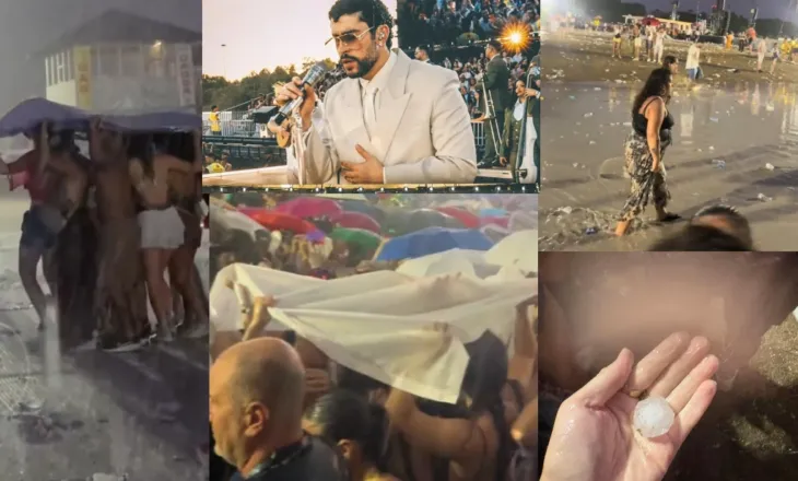 Koncerti i Bad Bunny-t në Milano kthehet në kaos, ndërpritet nga breshëri dhe stuhia, evakuohen 80,000 spektatorë (VIDEO)