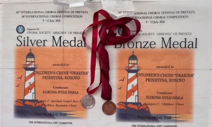 Kori i Fëmijëve “Okarina” vlerësohet me dy medalje në Festivalin Koral të Prevezës 
