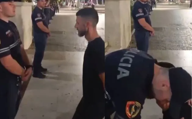 Moment prekës! I liruar nga qelia, protestuesi Niko Qarkaj puth duart e policëve, efektivët e përqafojnë