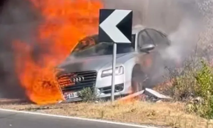Sekondat që shmangën tragjedinë/ Audi shpërtheu në flakë, babai me tre fëmijë dalin në kohë