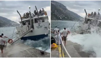 Skena tmerri për turistët në Positano, dallgët e fuqishme shkëpusin shkallët e anijes (VIDEO)