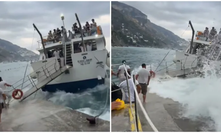 Skena tmerri për turistët në Positano, dallgët e fuqishme shkëpusin shkallët e anijes (VIDEO)