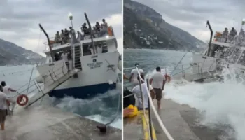 Skena tmerri për turistët në Positano, dallgët e fuqishme shkëpusin shkallët e anijes