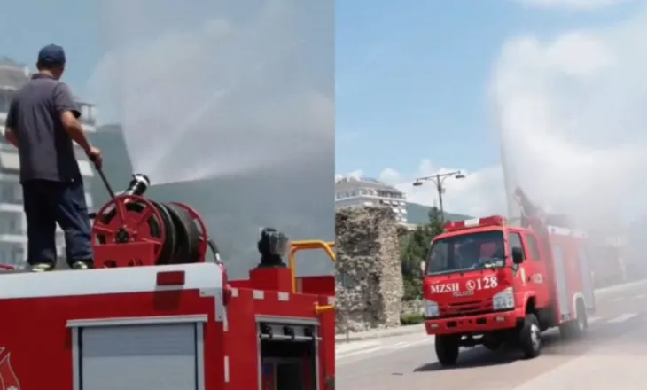 Temperaturat 40 gradë Celsius/ Zjarrfikësit freskojnë rrugët dhe hapësirat publike