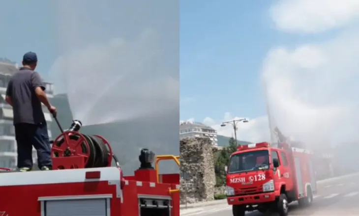 Temperaturat e larta ‘mbërthejnë’ vendin/ Zjarrfikësit freskojnë rrugët, dhe hapësirat publike në Elbasan