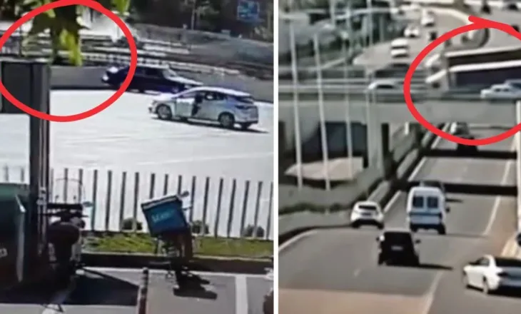 (VIDEO) Pamjet e momentit të aksidentit, betonierja futet me shpejtësi në rrethrrotullim, përplas Audi-n dhe bie nga lartësia
