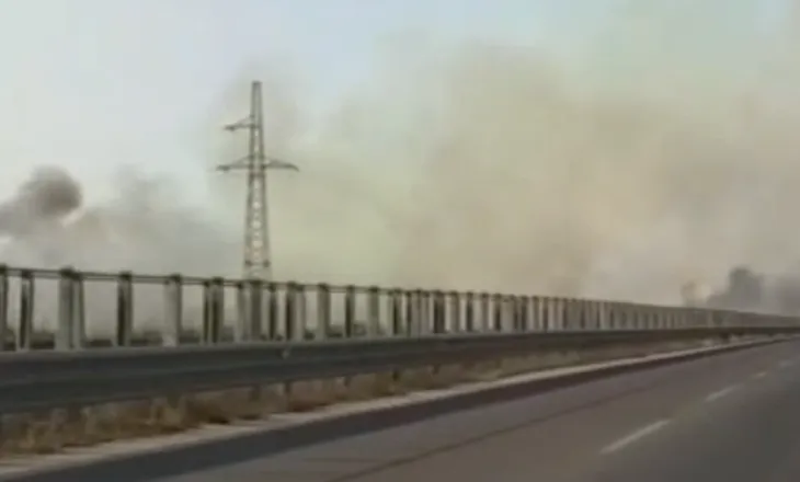 Zjarr pranë autostradës Fier-Vlorë, tymi i dendur vështirëson qarkullimin