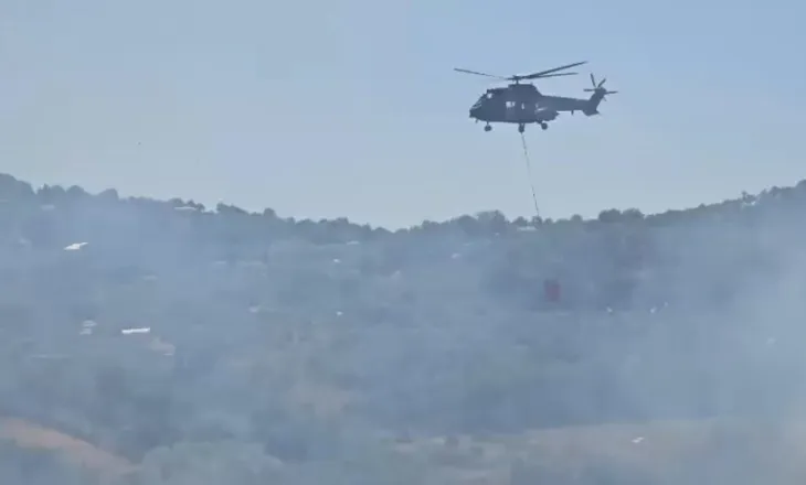 Zjarri në Fier del jashtë kontrollit/ Flakët i afrohen rrugës nacionale, ndërhyn helikopteri