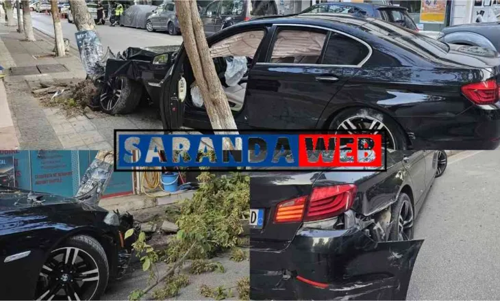 Aksident në Sarandë/ Automjeti humb kontrollin, përplaset me kazanët dhe ndalet nga dy pemë