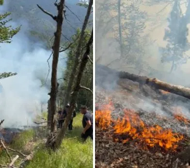 Dibër/ Dy vatra zjarri aktive, flakët përhapen në terren pyjor, në Qafë-Helmes situata jashtë kontrollit