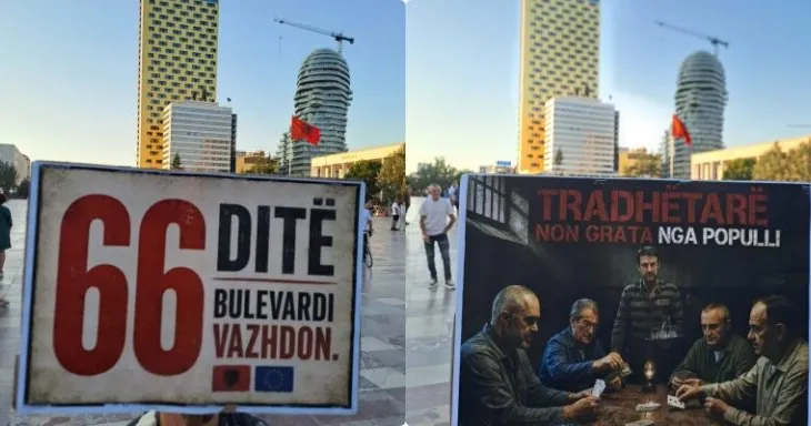 FOTO-LAJM/ Mesazhet nëpërmjet pankartave në protestën e 66 kundër kryeministrit! “Fusin në burg” Ramën, Berishën…