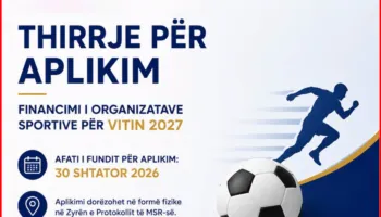 Ministria e Sportit hap thirrjen për financimin e organizatave sportive për vitin 2027