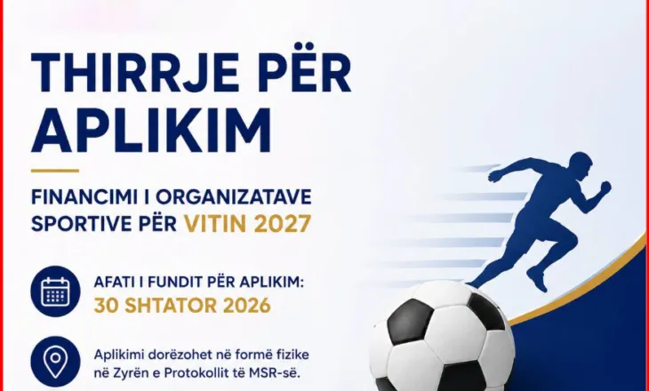 Ministria e Sportit hap thirrjen për financimin e organizatave sportive për vitin 2027