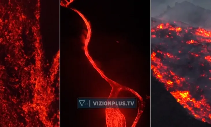 Pamje magjike në malin Etna pas vullkanit, lumenj zjarri ndriçojnë errësirën