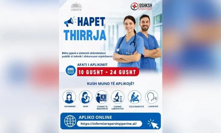Punësim në sistemin shëndetësor, hapen aplikimet për teknikët e shkencave mjekësore! Afati deri më 24 gusht