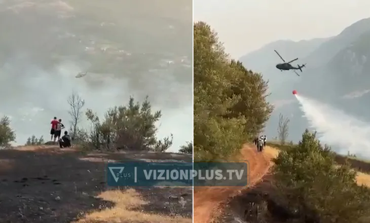 Situatë kritike në Librazhd/ Zjarri shumë pranë banesave në Xhyrë, ndërhyhet me helikopter nga ajri