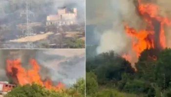 Zjarr i përmasave të mëdha në Klos, flakët përhapen në zonën pyjore, rrezikohen edhe linjat e tensionit të lartë
