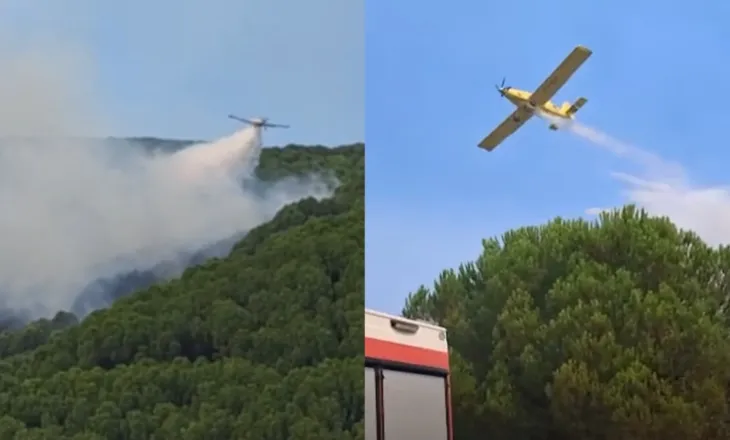 Zjarri i riaktivizuar në Drenie të Patosit, ndërhyhet edhe nga ajri me dy avionë “Air Tractor”