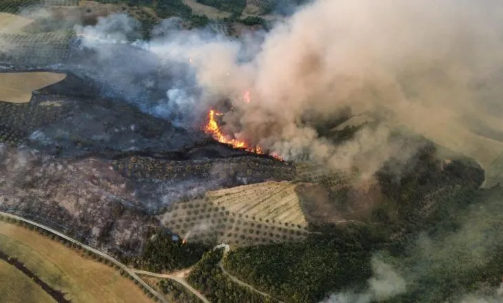 Zjarri në Mallakastër, nis ndërhyrja me avion, s’ka më rrezik për banesat